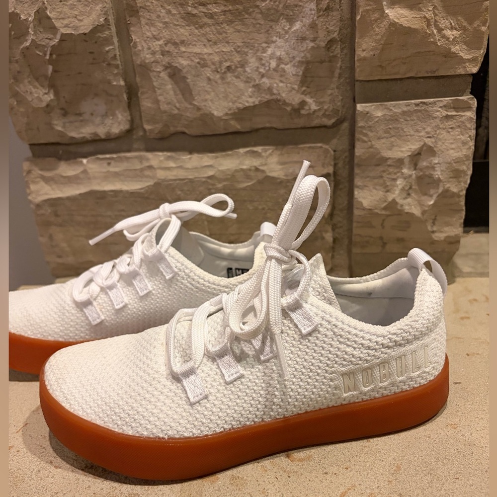 NOBULL White Knit Trainer with Orange Sole